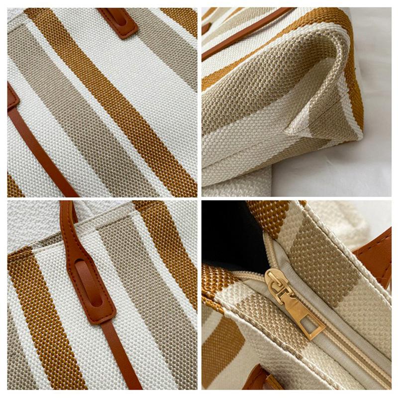 Large Capacity Shoulder Bag for Woman Fashion Stripe Handbag Shopping Bag Ladies Casual Tote Bag