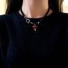 Niche Design Enamel Dripping Oil Red Small Mushroom Pendant Black Agate Beaded Necklace High-End Light Luxury Accessories