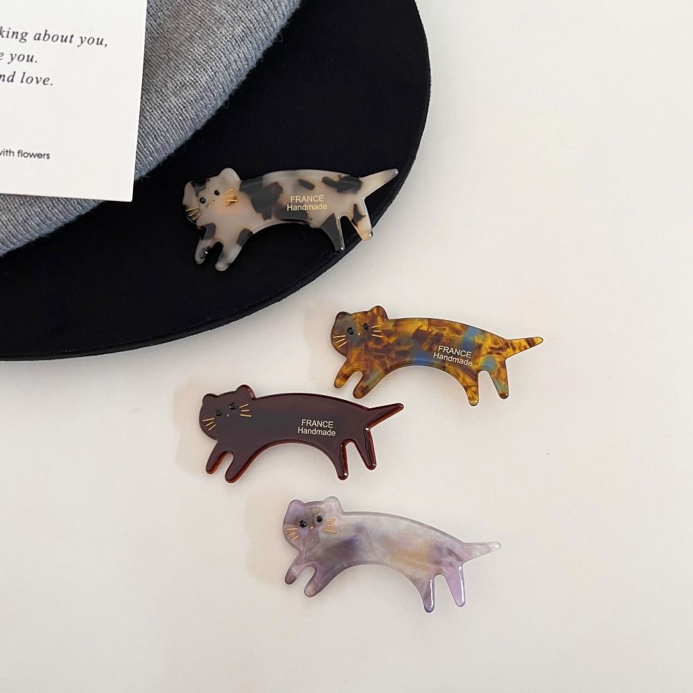 Small Cat Shaped Hair Clip Acetic Acid Cute Side Clip Cute Animals Hairpin  Streetwear