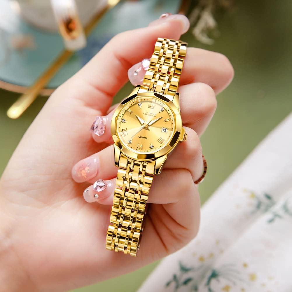 OLEVS Ladies Fashionable Quartz Ladies Watch Popular Waterproof Diamond Date Easy to See Luminous Gold Gift Ladies Watch