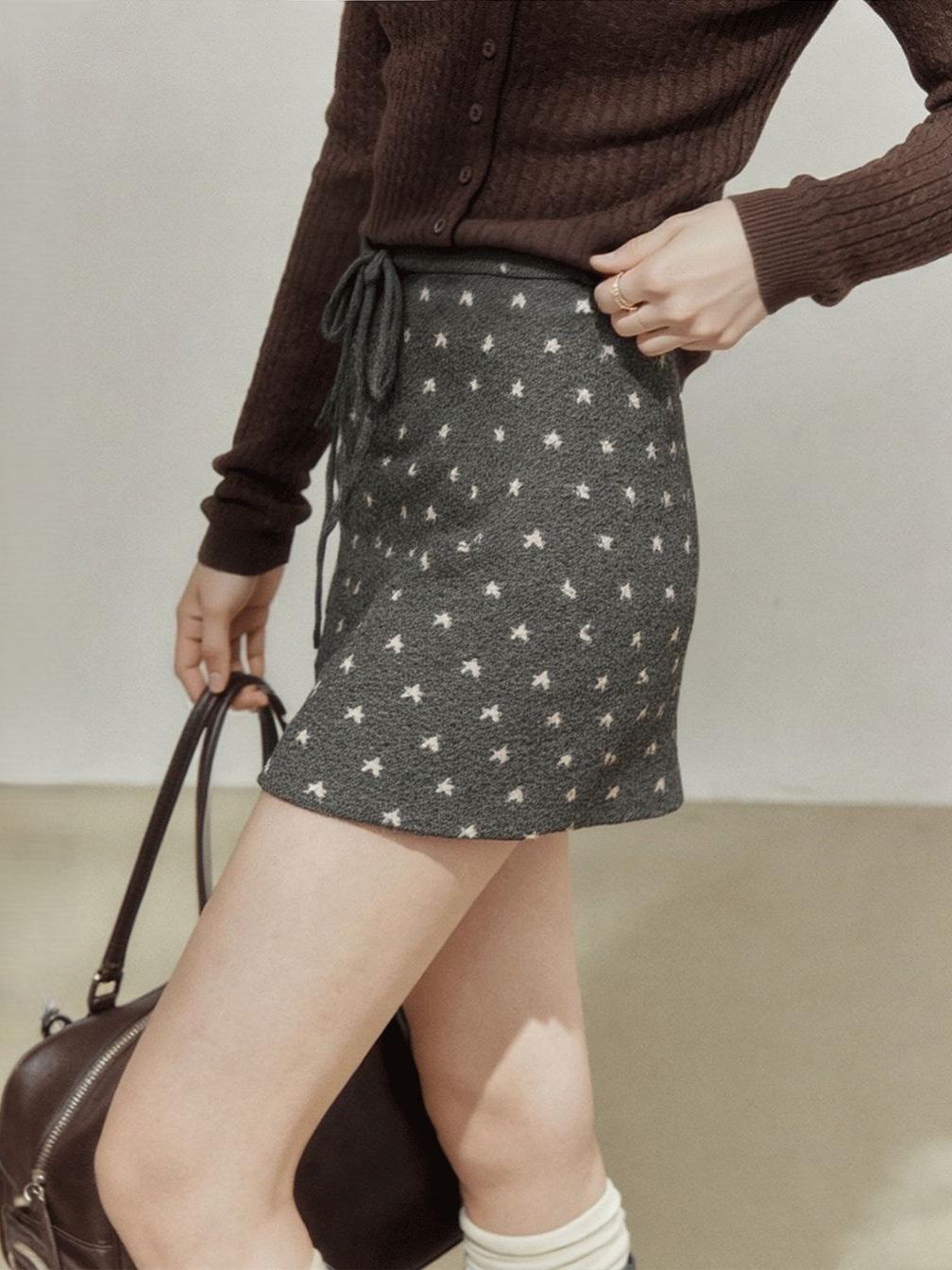 

Ji You High-Quality Star Knit High-Waisted A-Line Drawstring Skirt for Women - New Winter Design One Size серый