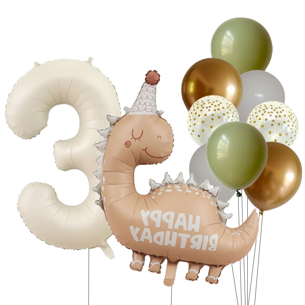 Retro Matte Caramel Colored Dinosaur Aluminum Film Number Balloon Set Happy Birthday Party Decoration Kids Background Photo Prop