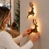 Damage Free Wall Decor Christmas Reindeer Light, Wooden LED Silhouette with Warm Backlight, Seasonal Entryway Accent Battery Operated Lighted Festive