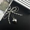 Double-layer Sweet Lovely Beaded Bowknot Heart Keychain Pendant Hanging Decor Keyring Lanyard Phone Charm Bag Pendant Supplies