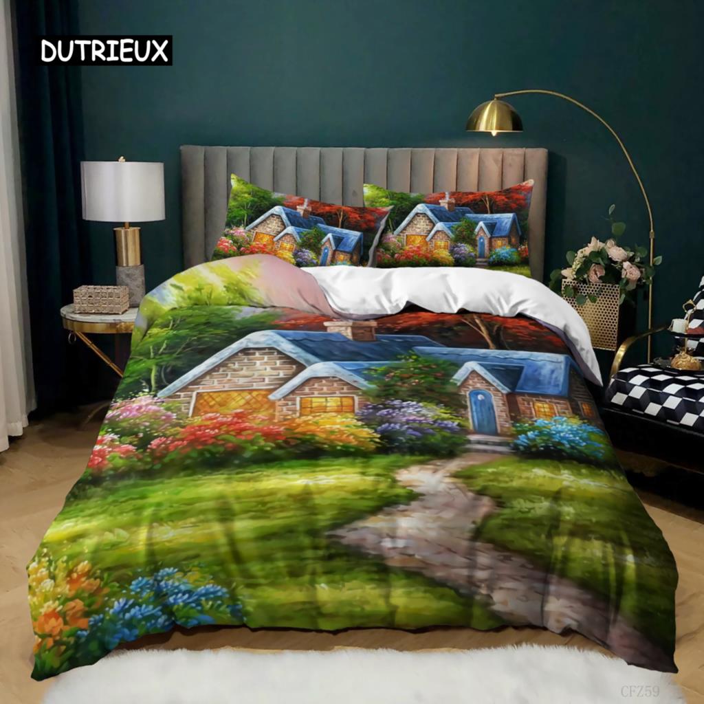 Painting Duvet Cover Set King Size Beach Sunset Reef Natural Landscape Painted Bedding Set Natural Scenery Polyester Quilt Cover