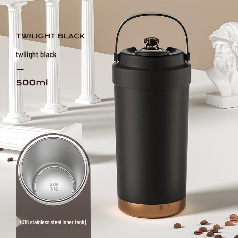 316 Ceramic Liner Thermos Cup for Female Students - Portable Travel Coffee Cup with Double Drink and Straw.