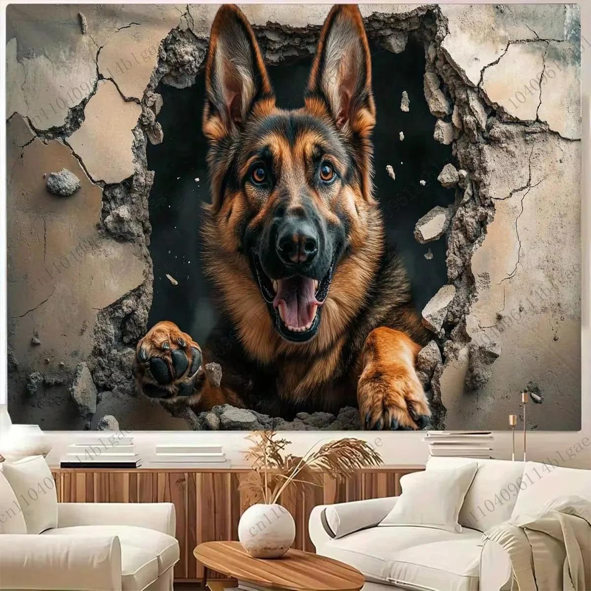 Német juhász 3D fali kárpit, Valósághű kutya művészet, Áttörő dizájn otthonra és szobadekorációhoz 270x180cm