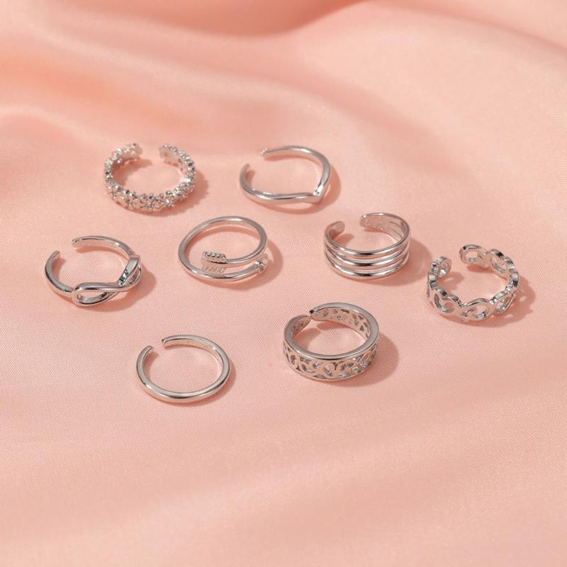 8pcs Open Toe Rings Flower Hollow Band Vintage Toe Ring Set Adjustable Women Summer Beach Jewelry