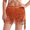 Women's Elastic Waist Sequin Fringe Mini Skirt Loose Fit Chiffon Dance Hip Scarf Belly Dance Performance Party Wrap Skirt