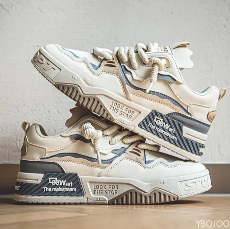 2025 new anti slip casual lace up fashionable men's shoes versatile thick sole trendy youth sports skateboarding shoes