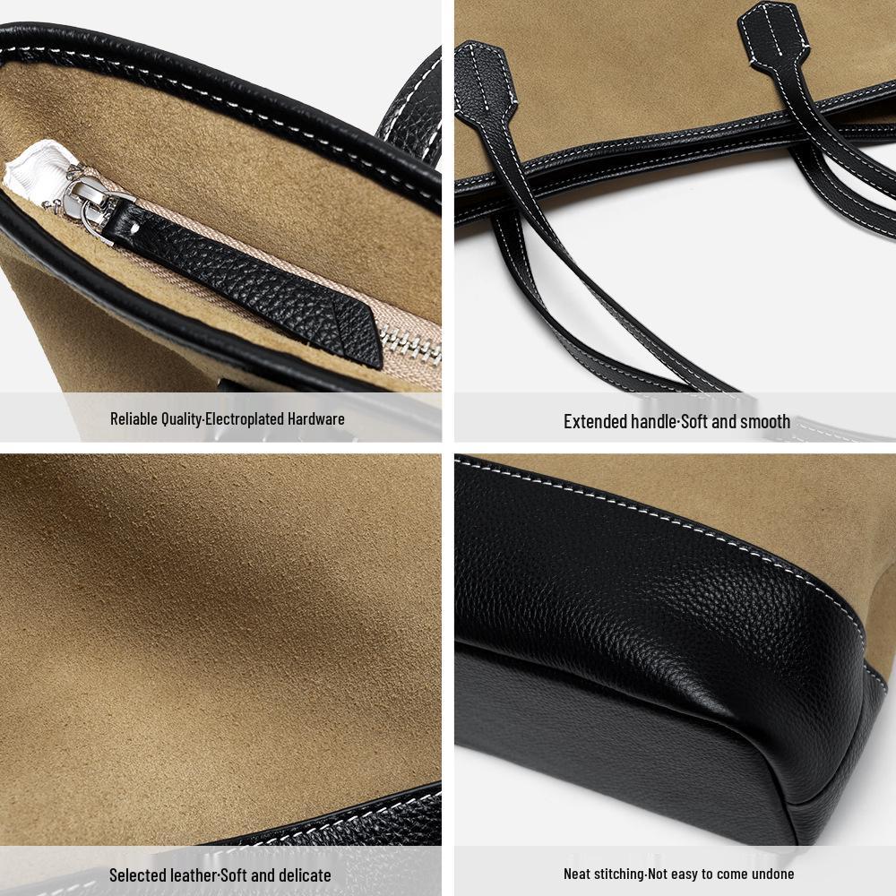 High-End Women's Genuine Leather Tote - Large Capacity, Silk Matte Finish