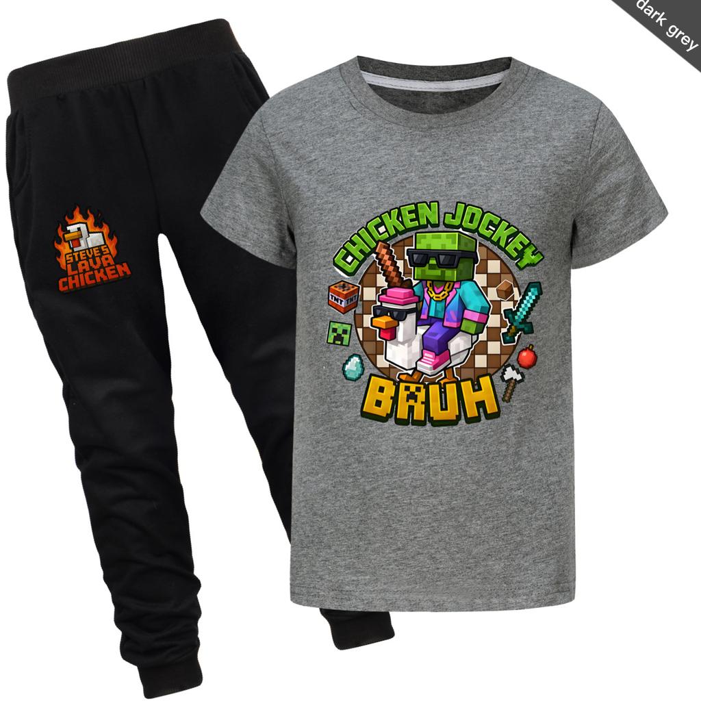 Chicken jockey summer short-sleeved T-shirt and pants suit for middle and large children 4519