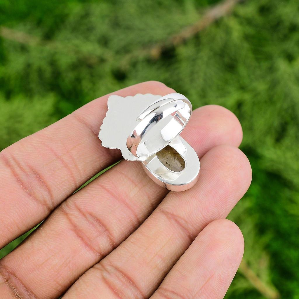 Sterling Silver Oval Natural Golden Rutile Stackable Wedding Sister Ring Jewelry