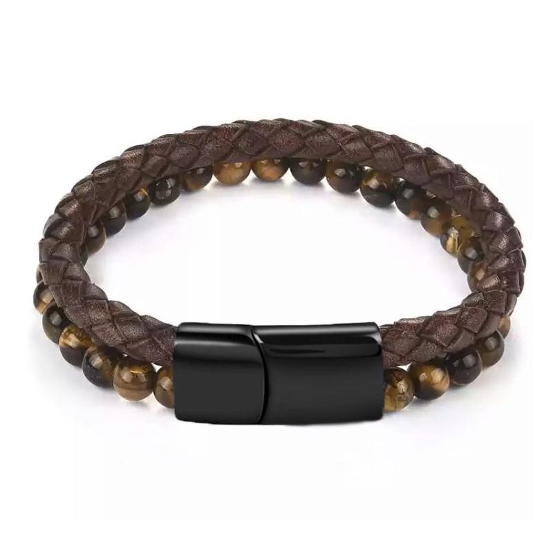 Men Bracelet Rope Stainless Steel Magnetic Natural Stone Leather Beaded Braclet Volcanic Stone bracelet bangles Chain Gift