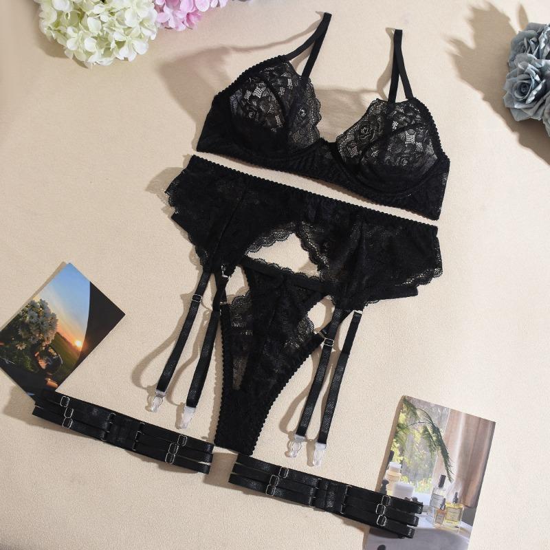 

Сексуальный кружевной комплект нижнего белья на косточках XL чёрный