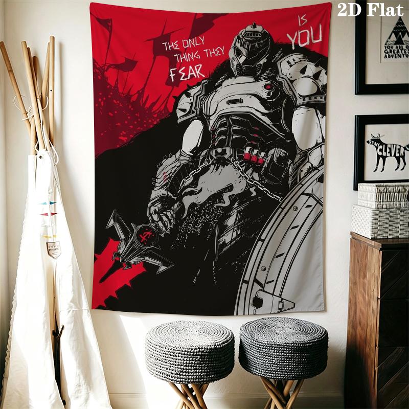 DOOM The Dark Ages Wall Tapestry Aesthetic Wall Hanging Printed Fabric Blanket Decorative Tapestries for Bedroom Living Room Home Decor
