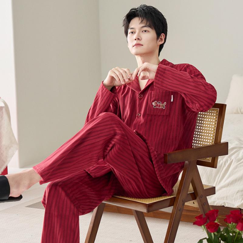 Festive Bright Red Velvet Winter Pajamas Set for Couples: Benming Year Wedding Edition