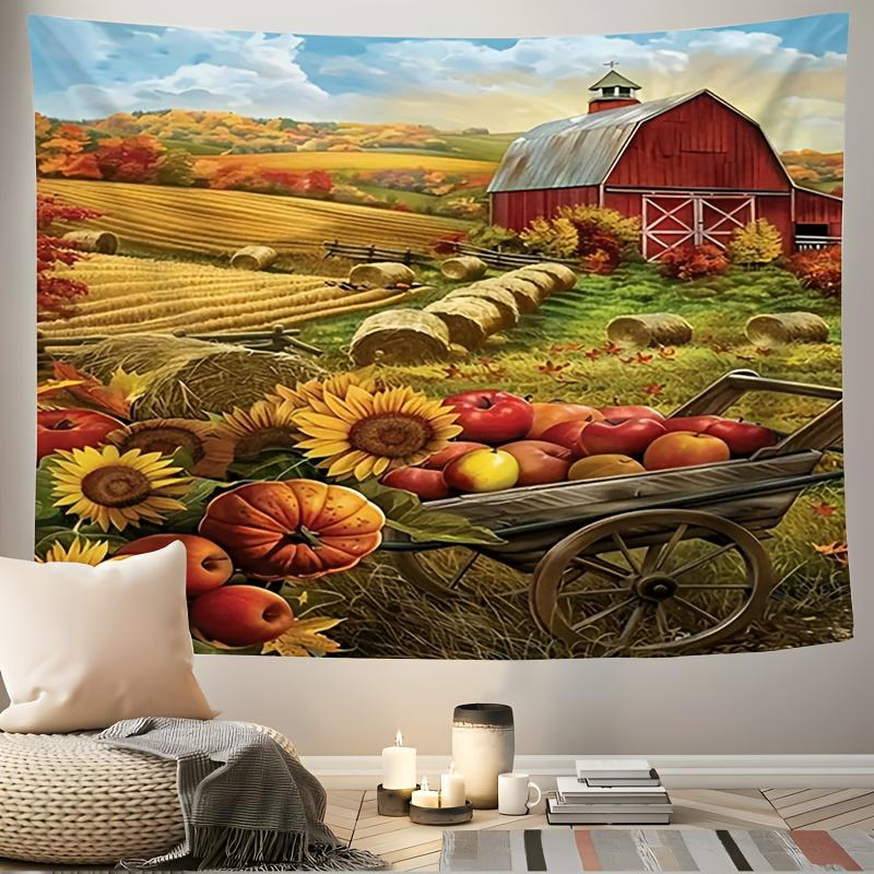 scene of pumpkin farm Digital printing polyester wall hanging tapestry decorative Living room bedrooms Office background gift