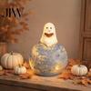 Escultura Decorativa de Lua Crescente Fantasma Fofo Lendo Livro Ornamento, Figura de Resina Luminosa, Decoração de Halloween Luz Noturna para Decoração de Mesa de Casa