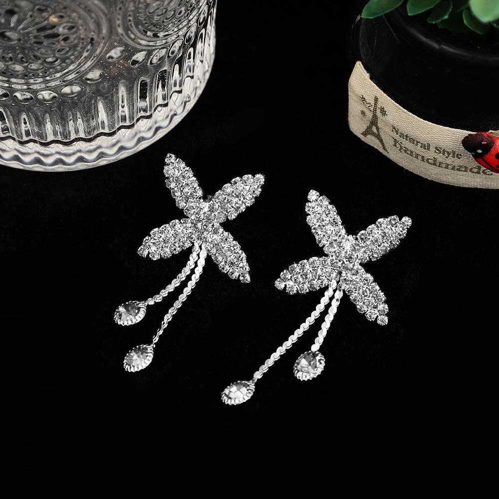Light Luxury Full Diamond Butterfly Tassel Earrings, High-End Long Earrings, Elegant Lady Earrings