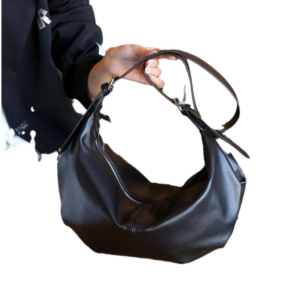 Cowhide Shoulder Women's Bag, Crossbody Women's Fashionable, Simple and Generous Practical Shell Bag, Solid Color Soft Leather Bag