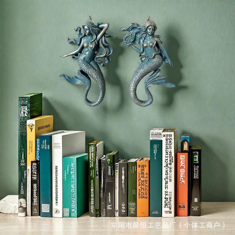 New Product Creative Nautical Bohemian Ocean Mermaid Art Statue Decorative Resin Wall Hanging, Pendant