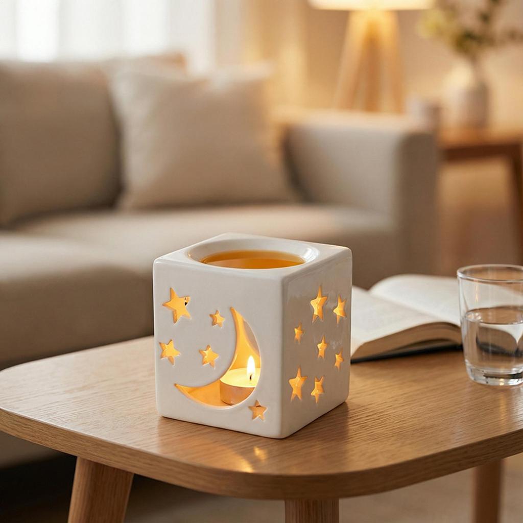 Tea Light Candle Holder Ceramic Oil Burner Hollow Moon Star Design Votive Candle Holders for Home Table Wedding Party Dinner