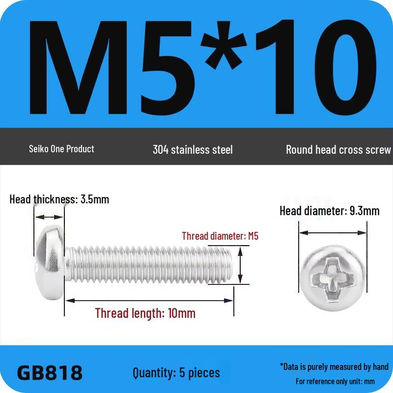 Phillips Pan Head Machine Screws, 304 Stainless Steel, Sizes M1-M10