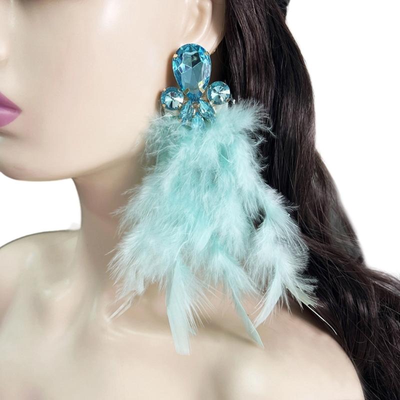 Hypoallergenically Feather Crystal Earrings Lightweight Alloy Long Drop Jewelry Ear Accessories for Women Gift