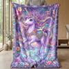 Magical Purple Unicorn Theme blanket Lightweight Warm Flannel Blanket Decorative Throw Blanket for Home Decoration