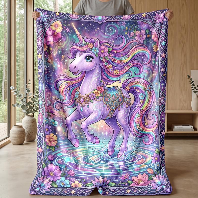 Magical Purple Unicorn Theme blanket Lightweight Warm Flannel Blanket Decorative Throw Blanket for Home Decoration