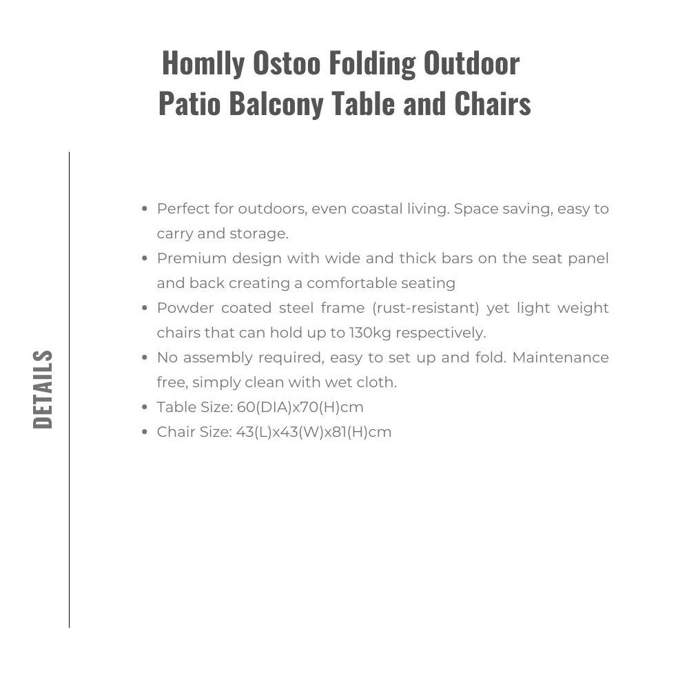 Homlly Ostoo Folding Outdoor Patio Balcony Table and Chairs (2PCS)