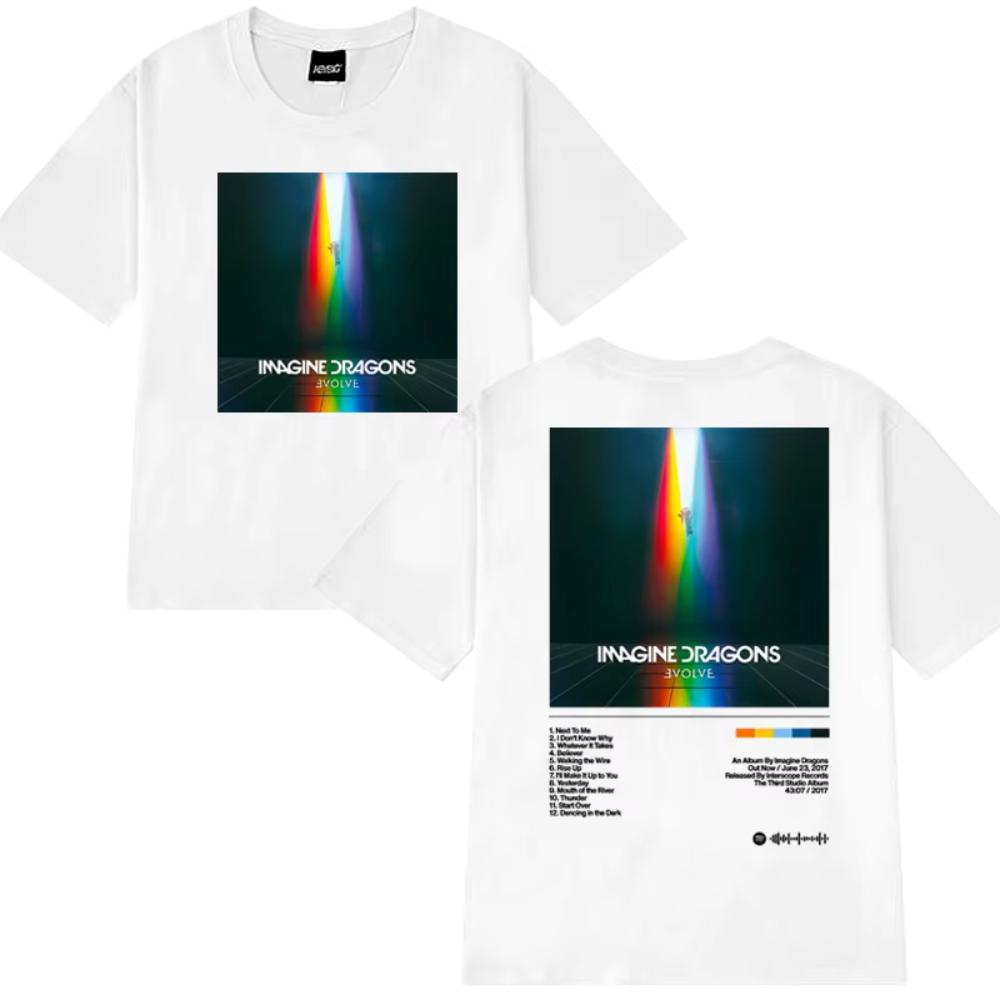 Imagine Dragons Evolve Album Double Sided Printed T Shirt Men Women Vintage Hip Hop Streetwear Male Cotton Short Sleeve T-shirts