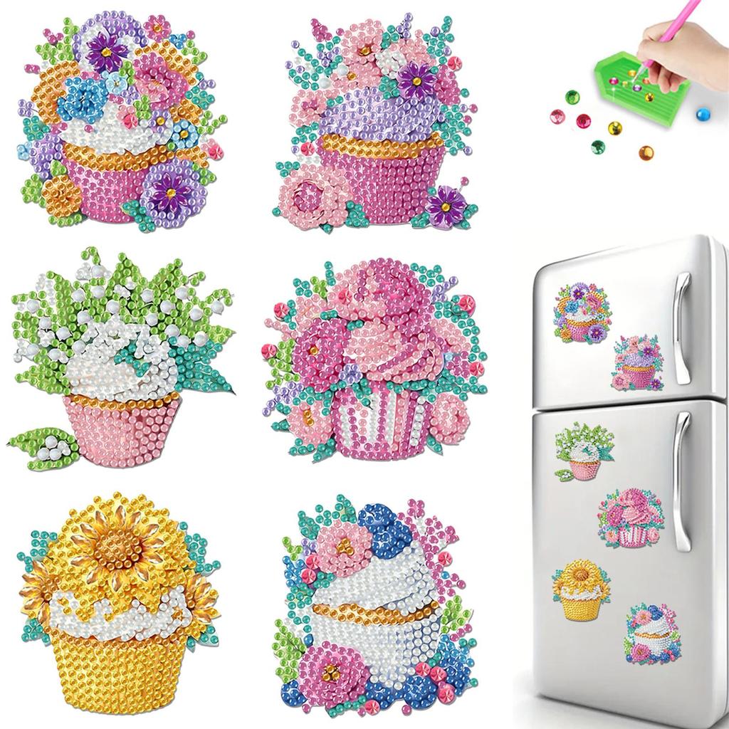 6 Pcs Animal Cake DIY Diamond Painting Magnet Refrigerator Diamond Art Magnets Decals for Fridge Whiteboards Car Mailbox Decor