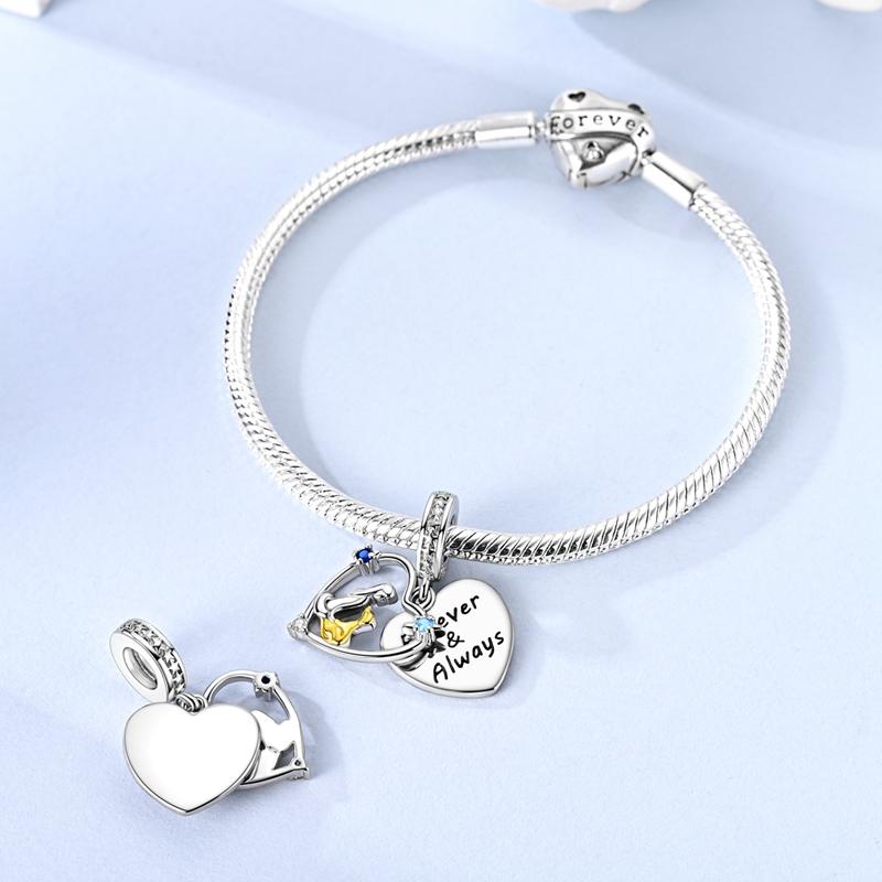 Copper Girl & Dog Forever Double-Sided Heart Dangle Charm Fit Original Bracelet Making Gift For Woman Jewelry Diy
