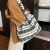 Women's Striped Plush Shopper Tote Bag Lightweight Large Capacity Ethnic Style Shoulder Bag Fluffy Casual Winter Underarm Bags
