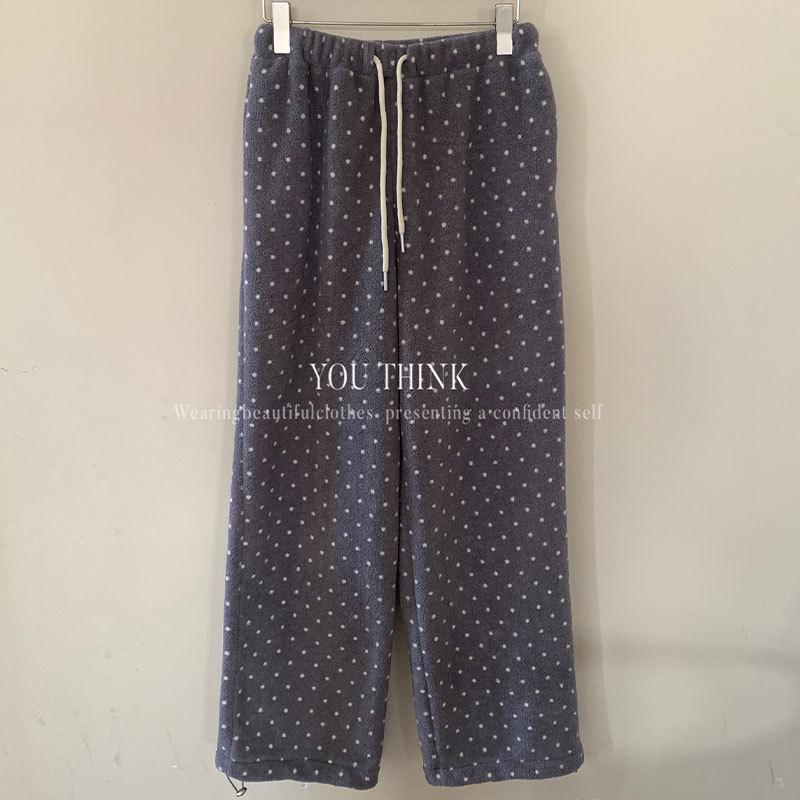 13th Row Winter Korean Style Fleece-Lined Casual Tapered Pants One Size серый
