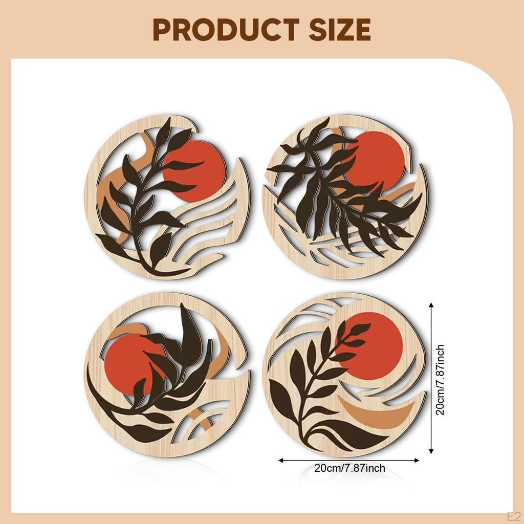4 Pieces Wooden Wall Art Decor Bohemian Circle Decorative Hanging Decoration Sculpture for