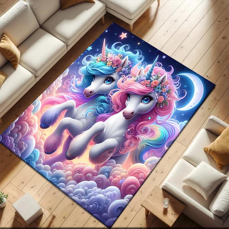 1pc Unicorn Twins Carpet Rug for Living Room Bedroom Home Sofa Decoration,Kids play Non-slip Floor Mat