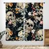 Gothic Skull Window Curtains,Boho Black Red Floral Rose Witchy Mysterious Skull Skeleton Printing Windows Drapes for Bedroom