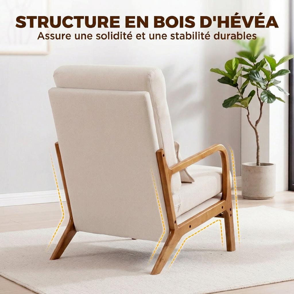 Lounge Chair, Linen Accent Chair, Lumbar Support, High Back, 64 x 86 x 93 cm, Cream
