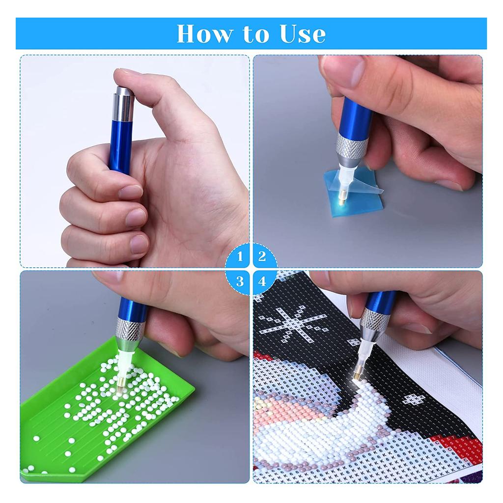 Painting Drill Pen Set Diamond Painting Light Pen Kit with 16 Replacement Pen Heads Storage Box for Nail Art DIY Crafts