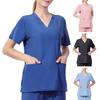 Camisetas de uniforme de quirófano de manga corta con cuello en V, camisetas de trabajo con abertura lateral para Hospital, camisetas de cirugía Dental para enfermera, ropa de trabajo