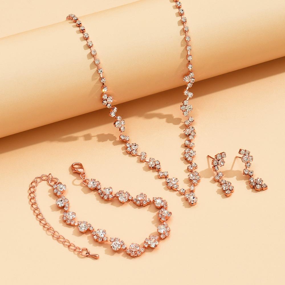 Jewelry Set, Necklace, Stud Earrings, Bracelet, Three-piece Set, Rose Gold.