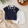 Jungen Sommer Freizeit Set Marineblau Locker geschnitten Kurzarm Oberteil + weiße Shorts Zweiteiliges Set Alter 0-5 Jahre