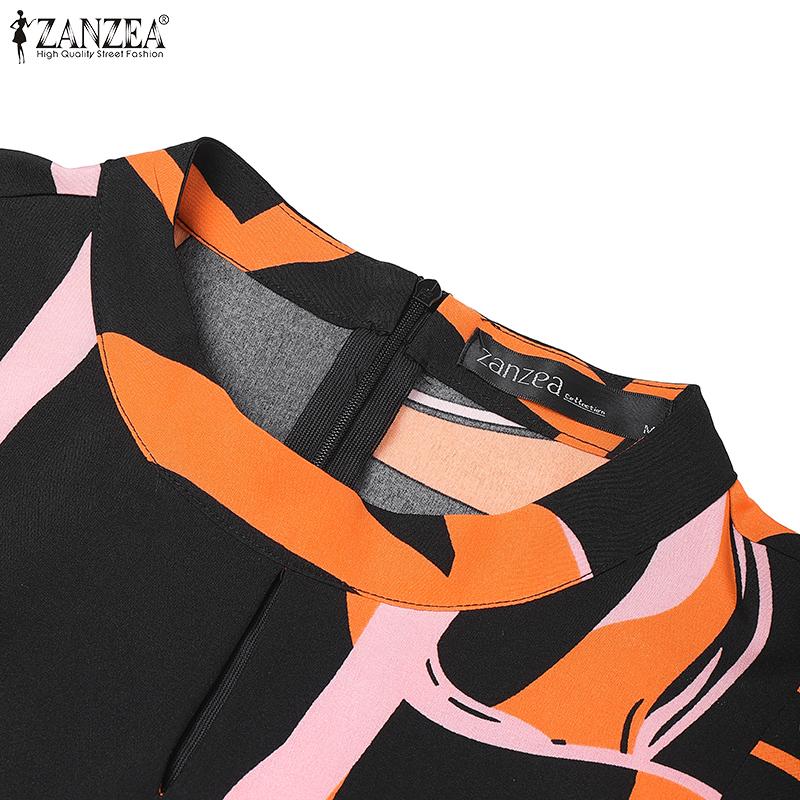ZANZEA Women Summer Round Neck Short Sleeve Casual Print Dress