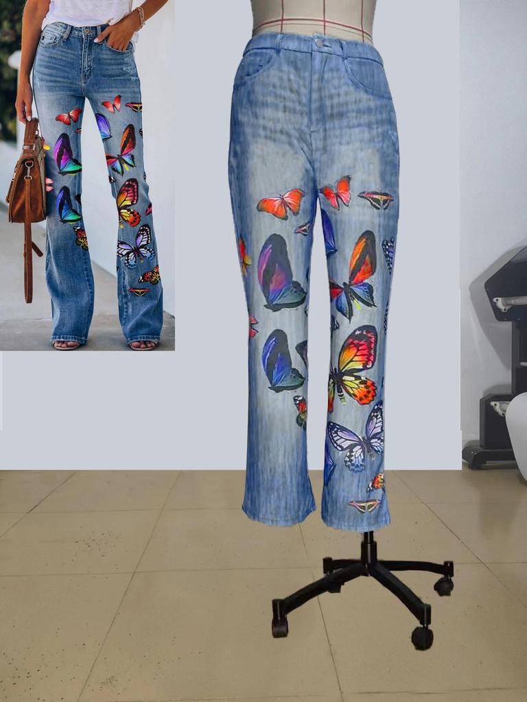 2023 Women's Plus Size Casual Faux Denim Pants - European & American Fashion