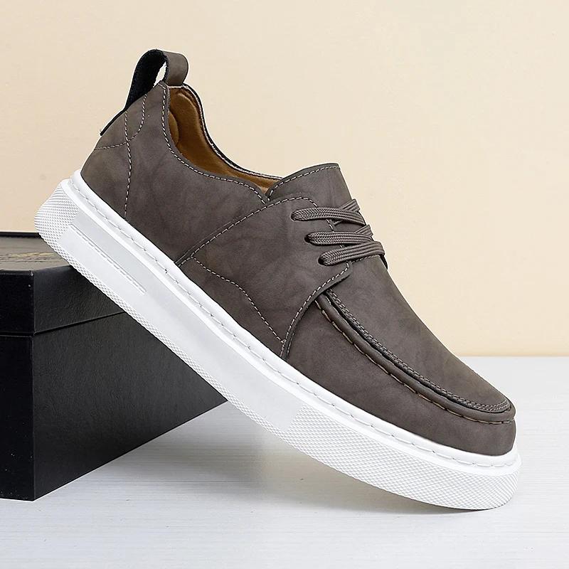 New Men Brand High-Grade Casual Leather Board Shoes Flat Designer Bottom Comfy Board Shoes Outdoor Antiskid Oxford Walking Shoes