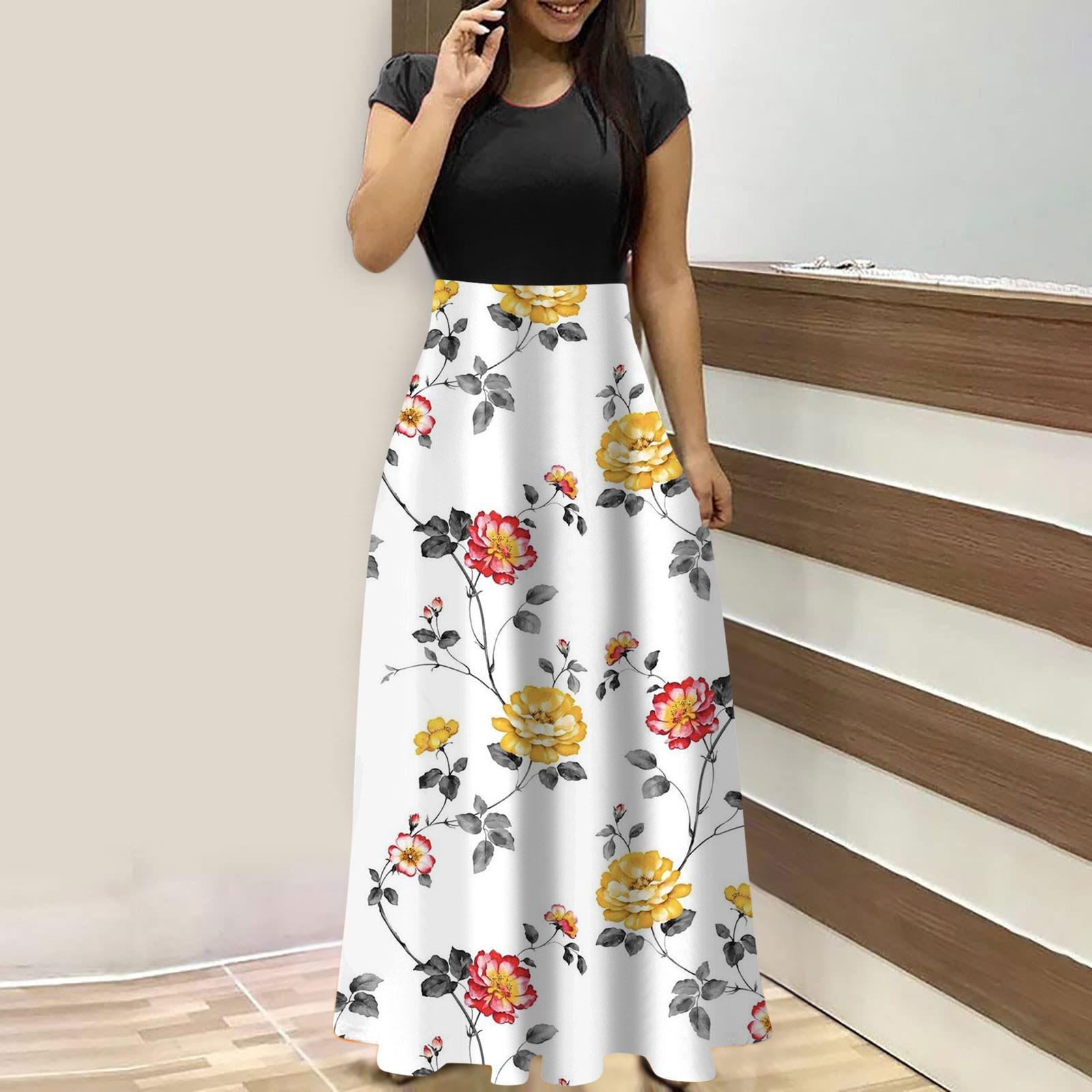 

Женские модные повседневные свободные платья с круглым вырезом и коротким рукавом XL жёлтый