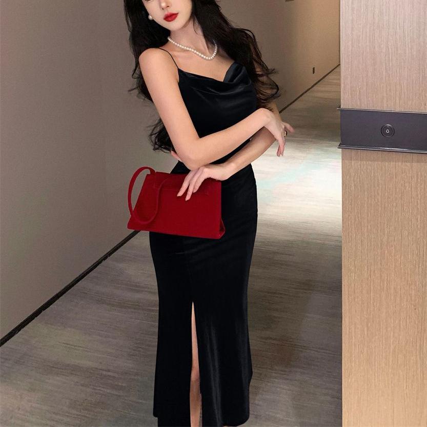 Vintage Sexy Club Prom Red Dresses for Women Spaghetti Strap Slit Velvet Dress Beach Bandage Bodycon Midi Dress Party Elegant